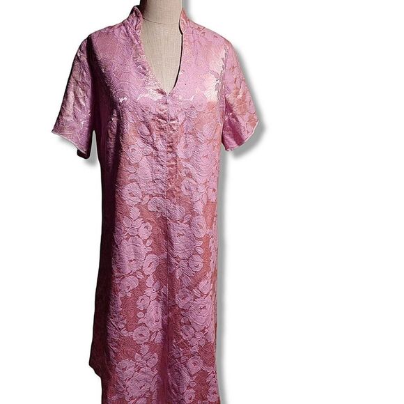 Made in India Vntg Handmade Pink Rose Floral Patterned Dress - Picture 1 of 6